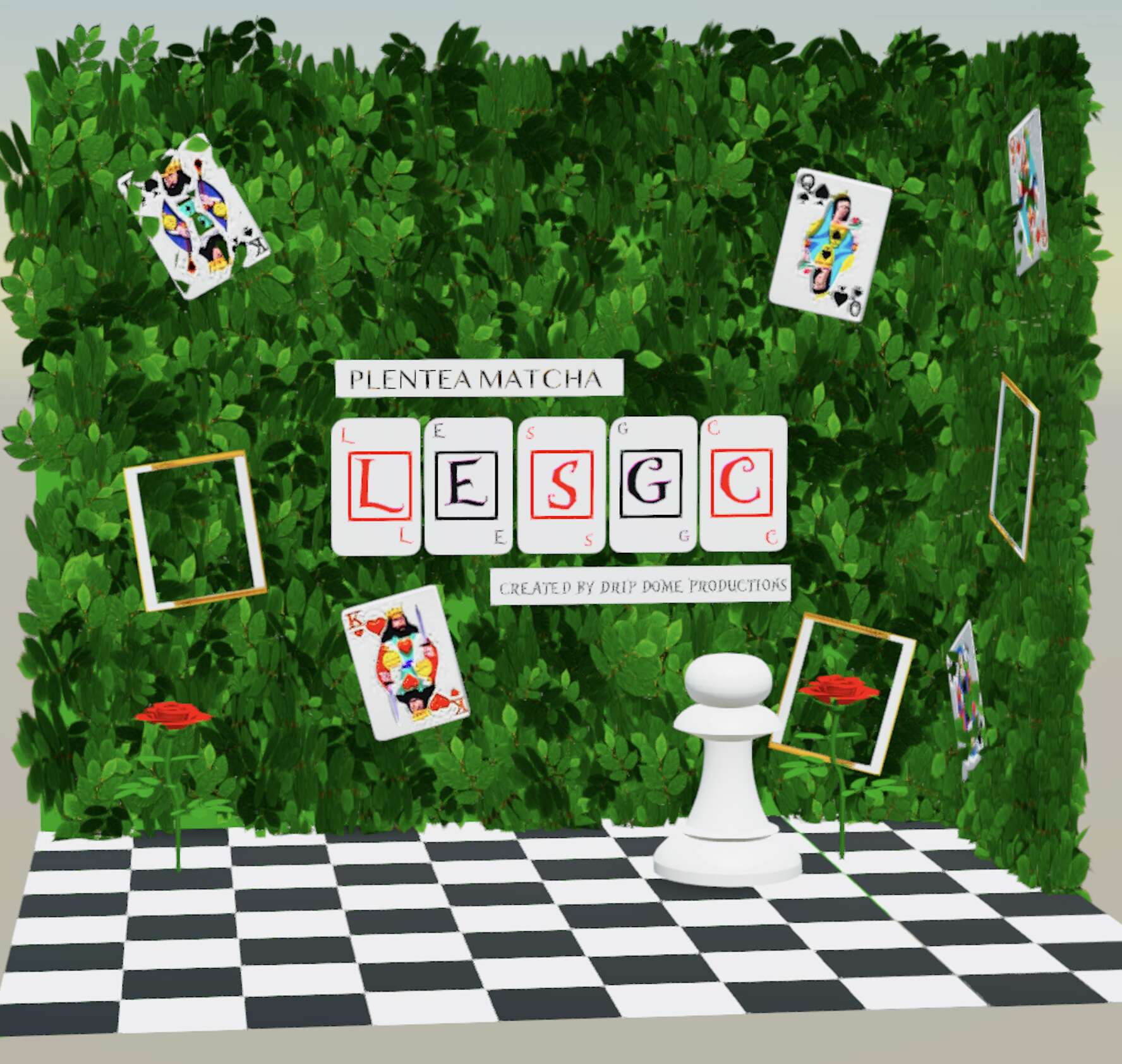 3D render of DripDome's Alice in Wonderland hedge wall set design for the Lower East Side Girls Club gala